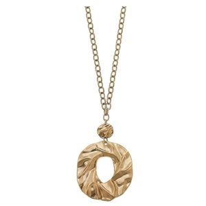 Long Chain Link Necklace Featuring Abstract Pendant in Gold